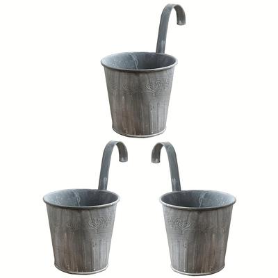 TEMU 3pcs Hanging Bucket Small Hook Flower Pot, Curved Hook Bucket Retro Tin Bucket, Balcony Wall Hanging Flower Pot With Handle Suitable For Garden, Kitchen And Home Decoration Image