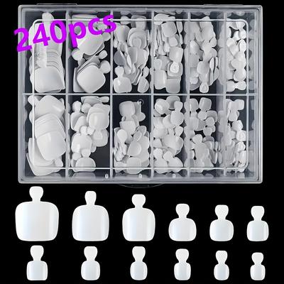 TEMU 240pcs False Toe Nail Sizes White Full Cover Fake Toenail Tips Press On Salon Toe Nail Art Extension Design Toenails Artificial Acrylic Nail Supplies Image