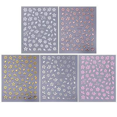 TEMU 5 Sheets Floral Nail Art Stickers, Pink Rose Silvery Leaf Pattern Self-adhesive Nail Decals, Spring Summer Diy Nail Decorations, Nail Art Supplies For Women And S Image