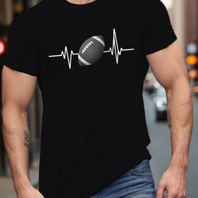 TEMU Plus Size Men's Summer T-shirt, American Football On Heartbeat Line Short Sleeve Tees Trend Casual Tops For , Big & Tall Guys Image