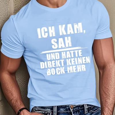 TEMU Men' Black German Letter Print T-shirt - Soft, Breathable 100% Polyester, Regular Fit, Round Neck, Summer Casual Tee With White Text Design Image