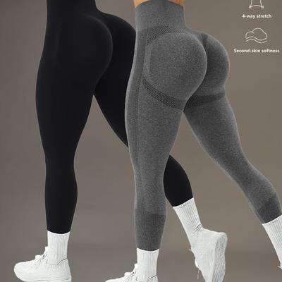 TEMU 2pcs Women's High-waist Yoga Pants, Polyamide Blend, Medium Stretch, Polka Dot Pattern, Long Length, Elastic Waist, Skinny Fit, Knit Fabric, With Elastic Waist For All , Sports Leggings Image