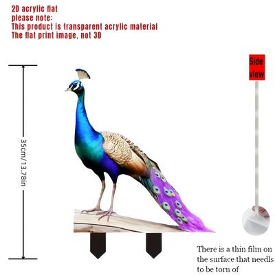 TEMU 2d Flat - [2d Flat] 1pc Bohemian Style Acrylic Peacock Garden Stake - 13.8in Vibrant Outdoor Lawn Art, Durable Plastic, Easy-to-install Floor Mount, & Festive Decorations, Peacock Deco Image
