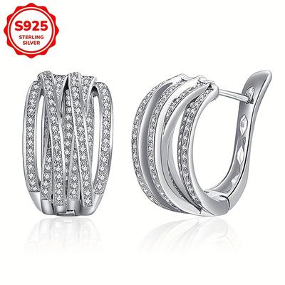 TEMU Pair Of Women's Fashion Hoop Earrings With A Sense Of High-end Luxury, Creative Multi-layered Zirconia Wide Face Hoop Earrings, 925silvery Net Weight 4.7g Daily Date Vacation Party Gift Image