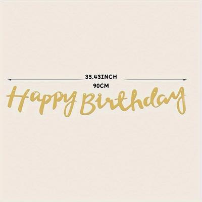 TEMU Golden Happy Birthday Letter Garland, Paper Party Banner For Home & Kitchen, Holiday Wall Decor, No Power Needed, Room Decoration For Birthday Celebrations Image