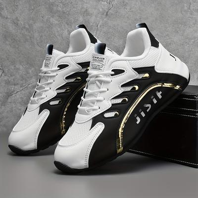 "TEMU Men's Breathable Mesh Casual Sneakers - Stylish Black & With "speed" Branding, Lace-up For Outdoor, Running, And Casual Attir" Image