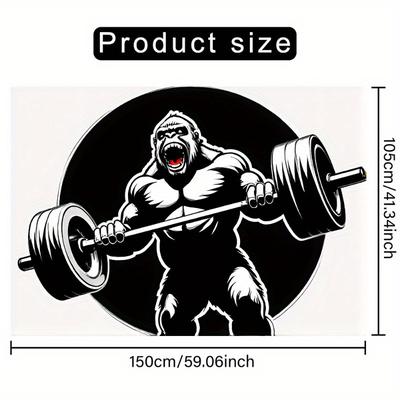 TEMU 1pc Gorilla Weightlifting Backdrop Banner - Fun & Motivational Photo Booth Accessory For Birthdays, Anniversaries, And Parties - Polyester Material For Indoor/outdoor Use Image