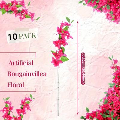 TEMU 10 Elegant Artificial Triangle Plum Fabric Flowers, 3d Bougainvillea , Plastic Home & Outdoor Decor, No Container, Battery-free, Ideal For Thanksgiving, Christmas, Easter, Valentine's Day Image
