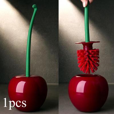 TEMU Cherry-shaped Toilet Brush With Long Handle – For Easy Bathroom Cleaning, Includes Holder, Stains, Bathroom Cleaning Tool | Unique Cherry Shape | Plastic Brush Image