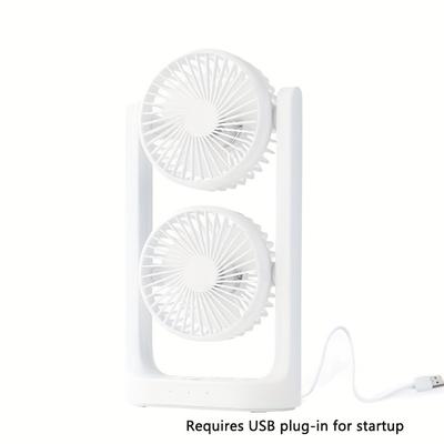 TEMU Dual Head Usb Desktop Fan With Adjustable , , And Vertical Airflow For Office & Dorm Use – White (batteries Not Included), Portable Fan Image