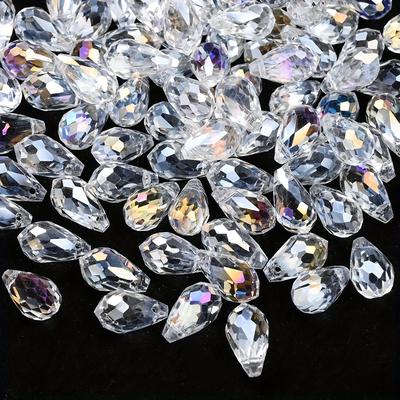 TEMU 90pcs Pholoumie Glass Water Drop Beads, 5/6/8mm Transparent Ab Color, Loose Spacer Beads For Making, Bracelet, Necklace, Handicraft Accessories Image