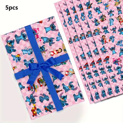 TEMU Stitch Wrapping Paper 5pcs/2pcs, & Stitch Folded Gift Paper *20inch Male Girlfriend Gift Pink Wrapping Paper Packing Paper Birthday Party Holiday Decoration Supplies[ Official Licensed] Image