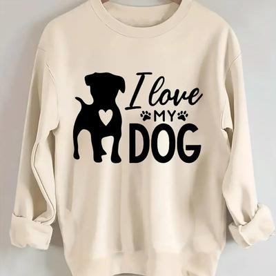TEMU Casual Knit Polyester Sweatshirt For Women - Fall/ Neck Pullover With Dog Print - Animal Pattern Cozy Sports Sweater Image