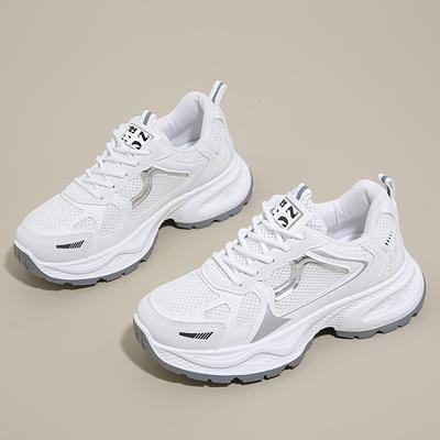 TEMU Women' Breathable Mesh & Synthetic Cover Low-top Sneakers - Lace-up Casual Sneakers With Rubber Sole, For Walking, Jogging & Casual Attire, Sleek Sporty Design | Comfortable Lining Image
