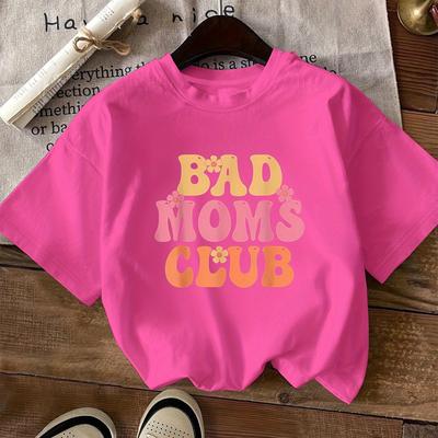 "TEMU Women's "bad " Graphic T-shirt - Light Grey Short Sleeve Crew Neck Casual Top With Pink & Print, 100% Polyester, Machine Washable," Image