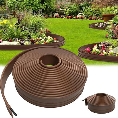 TEMU Plastic Lawn Edging 6/12/15m With Rounded , Uv Resistant, Weather Resistant, Width 96mm, Easy To , Flexible Flower Bed Edging, /brown, Flower Bed Edging Image