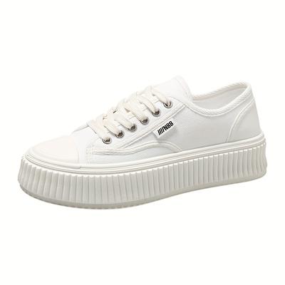 TEMU Chic Women' Sneakers - Black & White, , Casual Flat Shoes With Rubber Sole And Fabric Lining, Lace-up Closure, Comfortable Everyday Footwear|modern |durable Rubber Sole Image