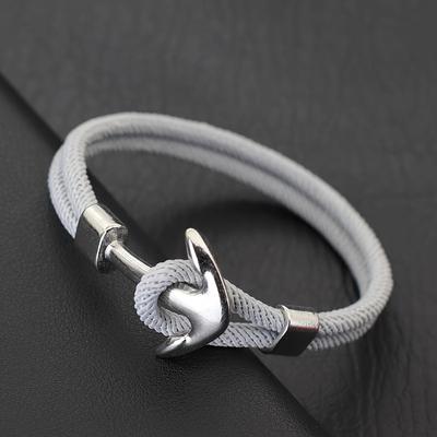 TEMU Silvery Anchor Bracelet Men 4mm Rope Marine Nautical Braclet Outdoors Sports Wrap Fabric Braslet Accessories Hombre Image