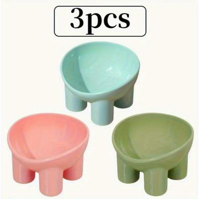 TEMU 3 Pack - Tilt Cat Bowl - Anti-vomiting Elevated Pet Feeding Tray With Non-slip Base, Plastic Slow Feeder For Cats, Pet Feeding Tools Image