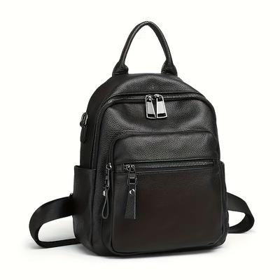 TEMU Genuine Leather Backpack For Women - Stylish Black Convertible Shoulder Bag With Adjustable Straps, Large Capacity, Lightweight & Anti-theft Design, Multiple Compartments For Use Image