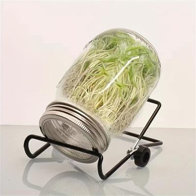 TEMU Sprouting Jar Kit, Wide Mouth Quart Mason Jars With Screen Sprout Lids & Stand, Seeds Germination Growing Kit, Seed Sprouter Set For Growing Broccoli Alfalfa Mung Bean Image