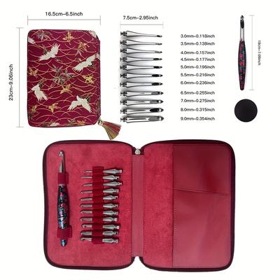 TEMU 1set Crochet Knitting Tools Aluminum Oxide Chrome Plated Detachable Crochet Hook Aluminum Printed Handle Change Head Crochet Hook 12 Sets Image