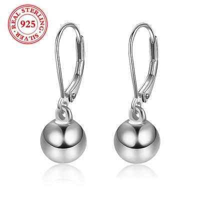 TEMU A Pair Of Elegant Earrings With A Simple And Stylish Design, Featuring Dangling Round Beads. Weighs 2g, Made Of 925 Silver. Suitable For , As Well As For Gifting. Image