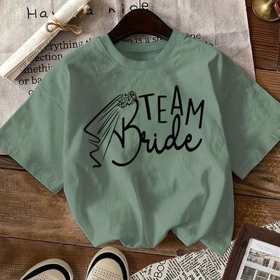TEMU Women's & Veil Graphic T-shirt - Soft Stretchy Round Neck Short Sleeve Top, Semi- Bridal Shower Tee For Bridesmaids & Casual Attire, Bridal Shower Gift, Whimsical Design, Machine Washable Fabric Image