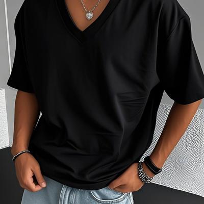 TEMU 1pc Niuwang Men's Summer V-neck T-shirt - Lightweight Breathable Short Sleeve Casual Top, Solid Color Regular Fit For Casual Attire, Breathable Summer Shirt | Simple Aesthetic | Regular Fit Shirt Image