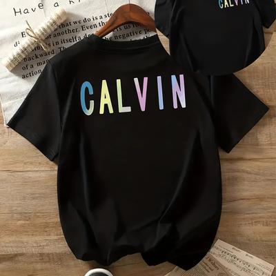 TEMU Letter Print Women's T-shirt - Stylish, Comfortable, Breathable Casual Top With Vibrant Colorful Design, Spring And Summer Image