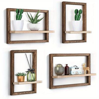 TEMU 2pcs/4pcs Hanging Rack, Fashion Wall Placement Frame, Wooden Wall Mounted Placement Rack, Simple Household Living Room Wooden Picture Frame Image