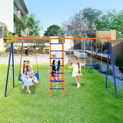Schaukel-Sets für den Garten, 6-in-1-Schaukel-Set mit 2 Schaukeln, Trapezstange, Kletterleiter, Image