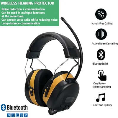 NEU Verbesserte Bluetooth 5.3 Gehörschutzkopfhörer mit UKW-Radio 25 dB NRR Sicherheits-Ohrenschützer zum Mähen, Werkstätten Image
