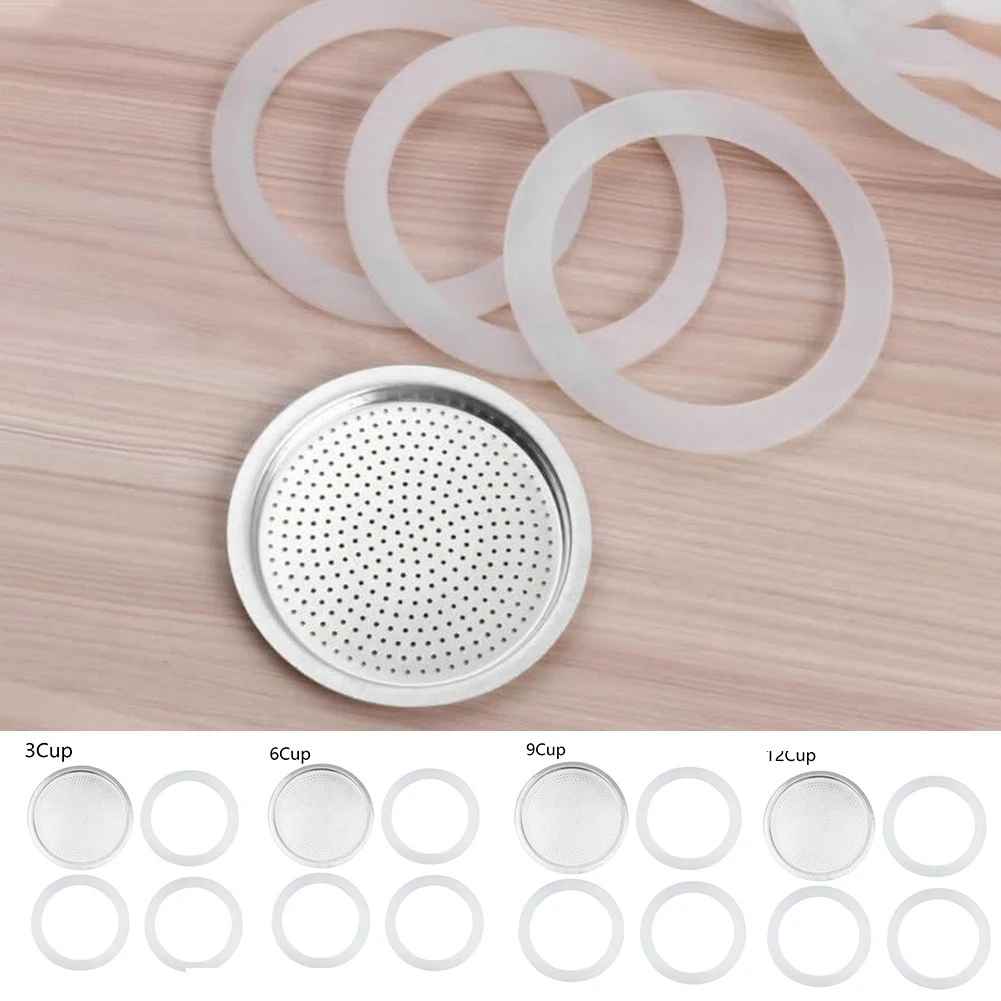 3 Silikondichtungen und 1 Aluminiumfilter für Espressotopf Moka Pot Ersatzset für Küche Coffee Store Kaffeemaschinenteile Image