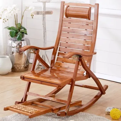 Comfortable Bamboo Lounge Chair for Adults Portable Balcony Recliner Rocking Chair for Nap Folding Chaise Lounge