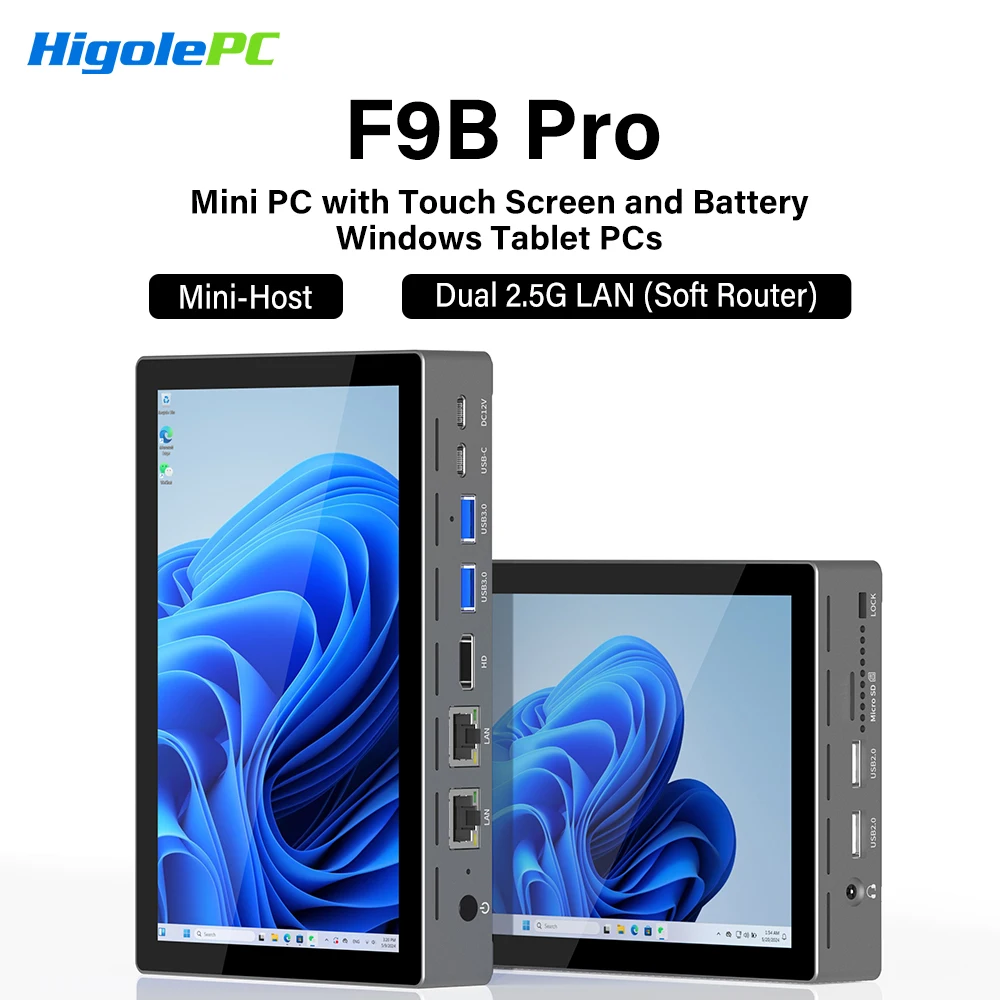 Higole F9B Pro 7'' Mini PC Intel N95 Windows 11 WiFi5 16GB 512GB 5000mAh Dual 2.5G LAN SIM Slot Laptop Desktop PC Mini Computers