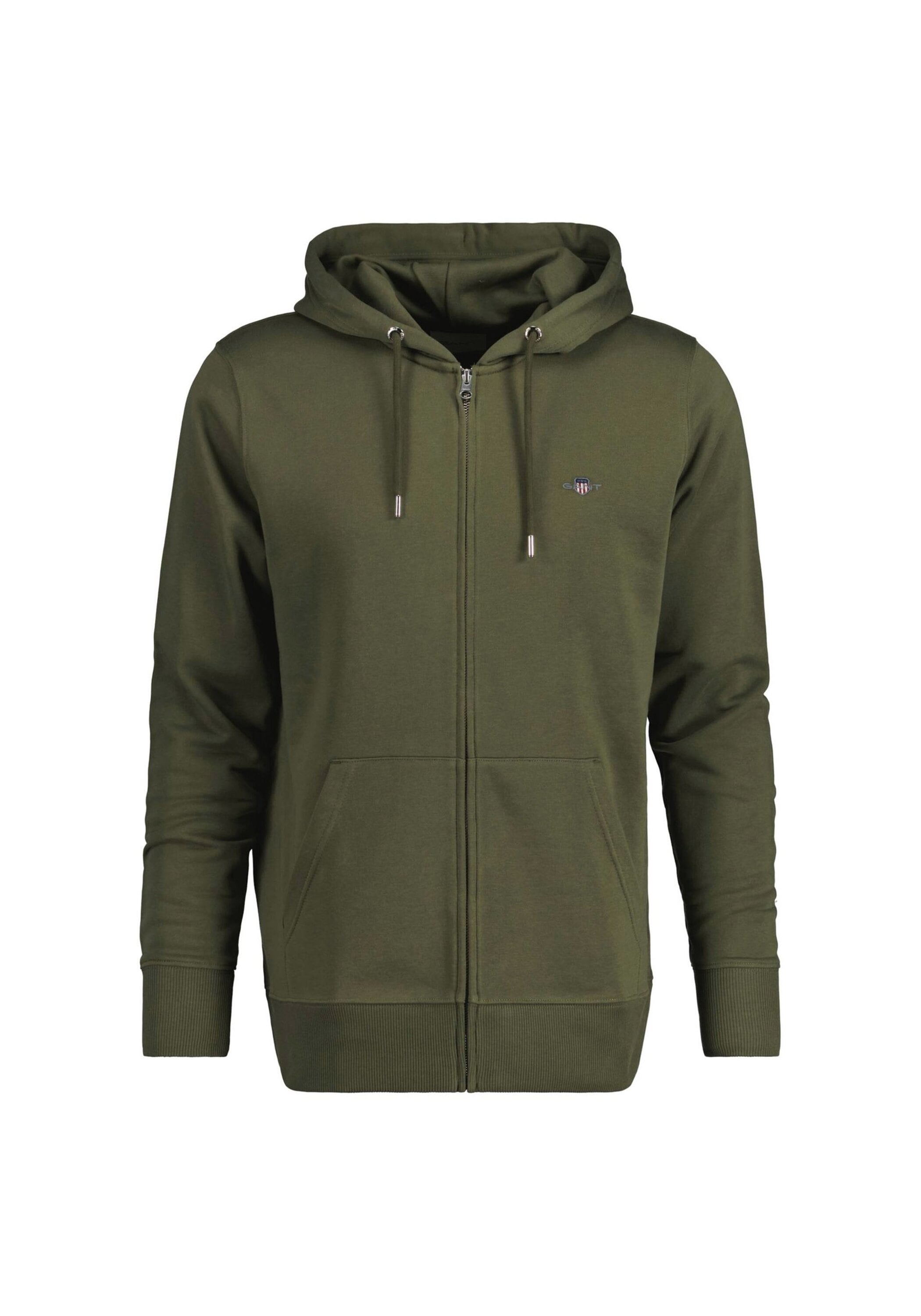 Sweatshirt GANT "Sweatjacke REGULAR SHIELD FULL ZIP HOODIE", Herren, Gr. XL, grün (grün (moss grün)), Obermaterial: 87% Baumwolle CO. 13% Polyester PES., Sweatshirts Sweatshirt