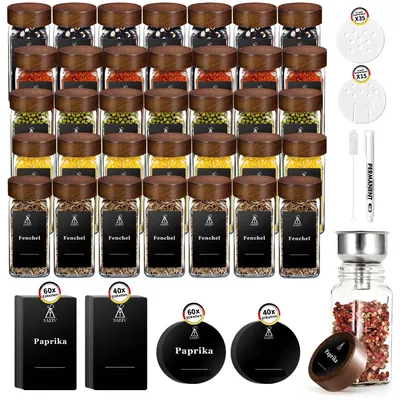 35 Pcs Glass Spice Jars with Acacia Wood Lids 120ml/4oz Seasoning Jars Storage Bottles for Spice Organisation and Storage