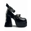Y2K Asiatische Kultur Damen Chunky Heels Schleife Schwarz Leder Paltform Schuhe Wasserdichte High Heels Punk Sweet Cool Original Gothic