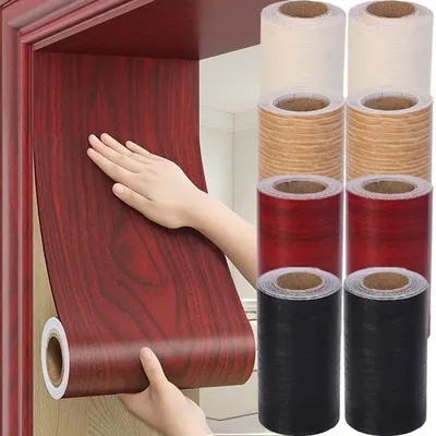 5M/Roll Self-adhesive Wallpaper Wood Grain Door Sticker Waterproof Wall Sticker Door Frame Edge Image