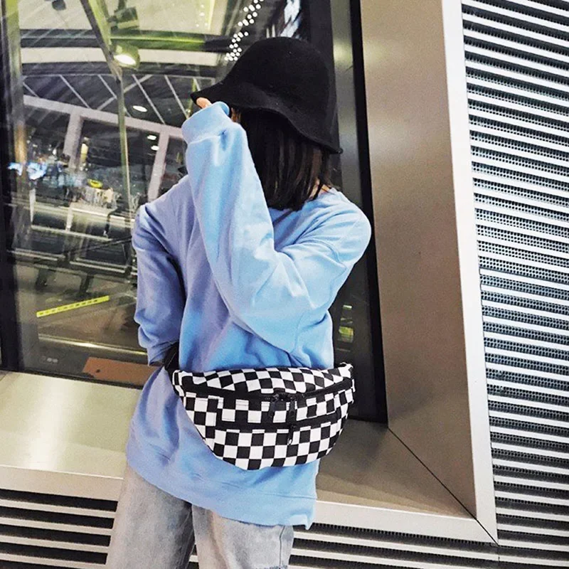 Mode Frauen Taille Tasche Gürtel Taschen Trend Plaid Brust Packs Bananen Tasche Leinwand Hip Hop Paket Bum Pack Handy Tasche Pack Tas