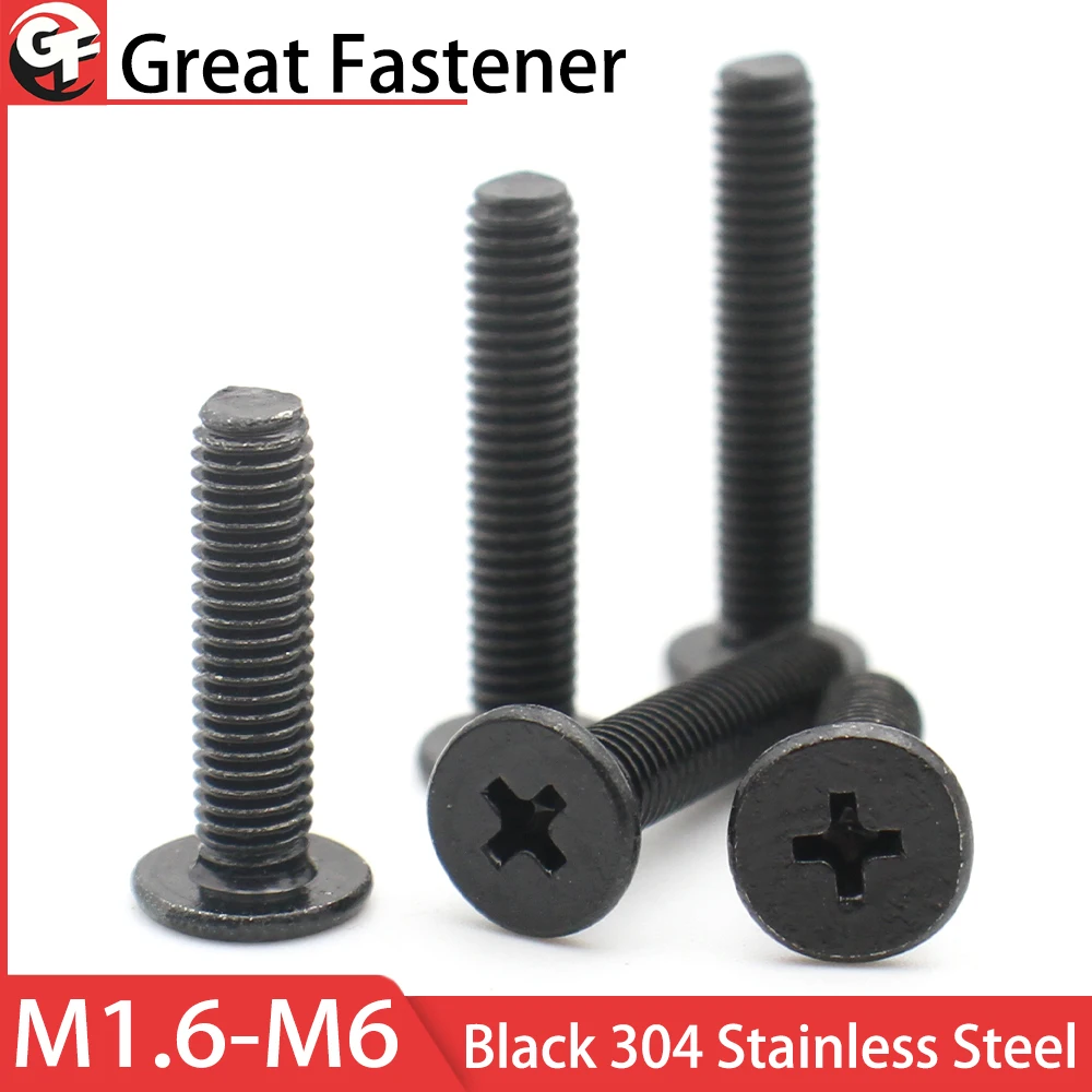 10–50 Stück M1,6 M2 M2,5 M3 M4 M5 M6 Schwarz 304 Edelstahl Kreuz Phillips Ultradünne flache Wafer Kopfschraube CM für Laptop Image