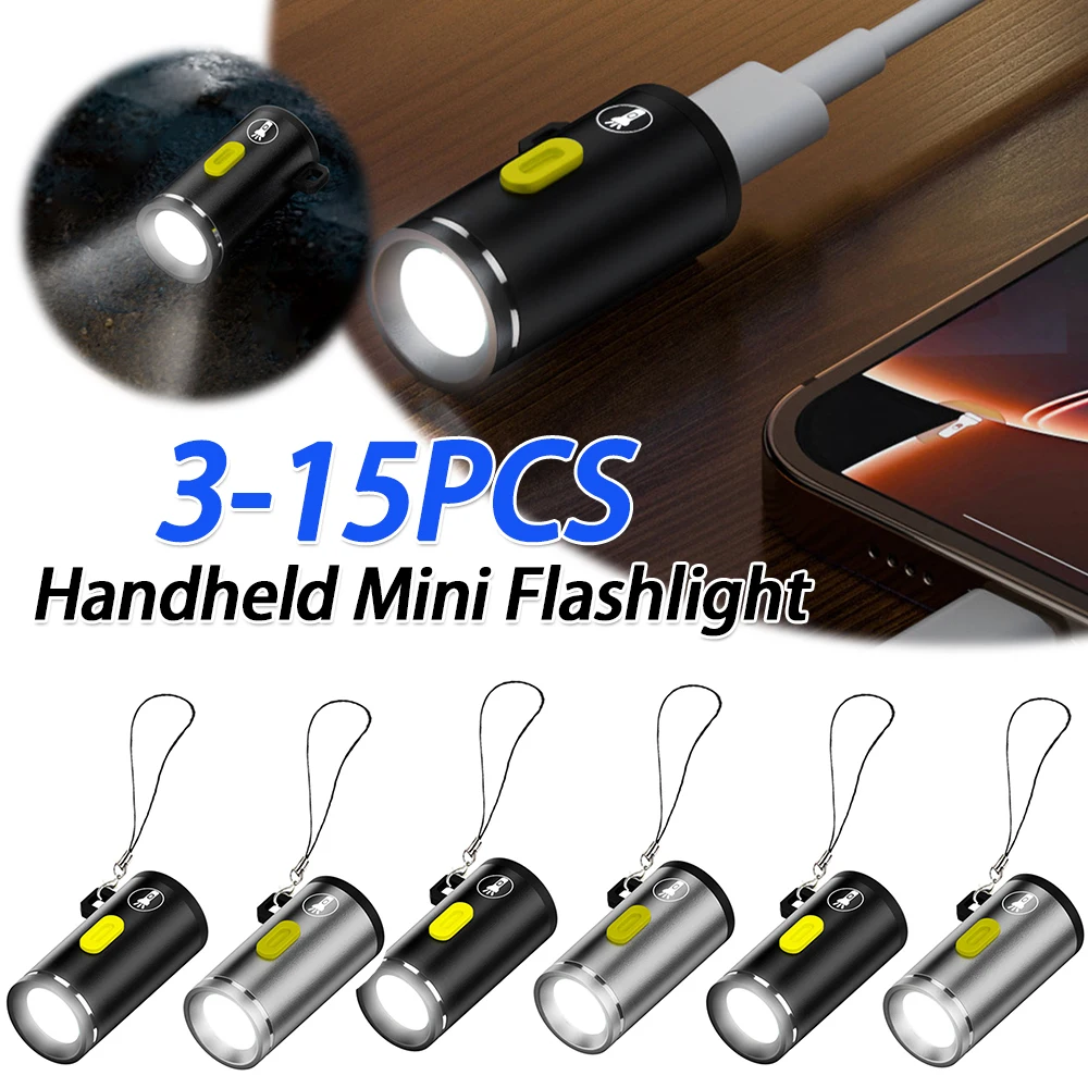 3-15PCS LED Handheld Mini Taschenlampe Typ C Angetrieben Kleine Tasche Taschenlampe Aluminium Legierung Camping Taschenlampe Licht für reise Verwenden Image