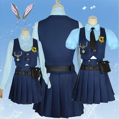 Judy COS Hopps Cosplay Frauen Mädchen Polizei Rollenspiel Kostüm Kleid Top Stirnband Set Anime Image