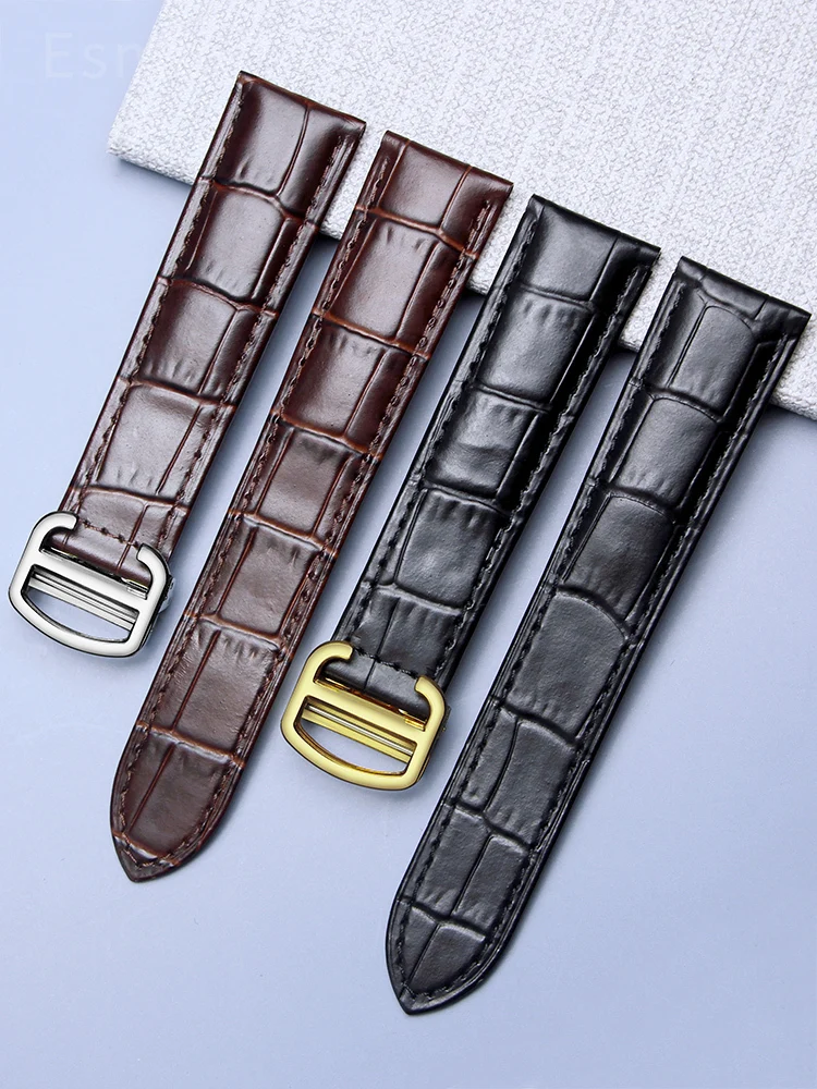 Für Cartier Uhrenarmband Tank London Herren- und Damenarmband aus echtem Rindsleder mit flacher Schnittstelle und massiver Stahlschnalle, 16, 17, 18, 20 Image