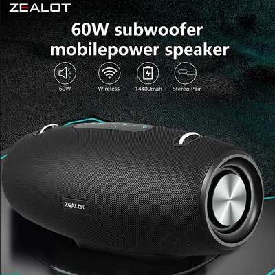 ZEALOT S67 60W Wireless Speakers, Outdoor Portable Subwoofer Speaker, IPX 6, Hifi Sound quality,