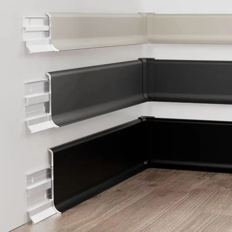 Ultradünne Sockellinie mit Aluminiumprofil, schmale doppellagige Schnalle, Kanal, versteckter Boden, Eckwand, lineare Fußleiste, H8/6 cm Image