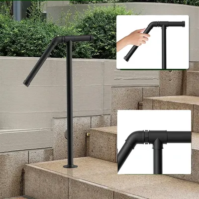 Iron Handrails for Outdoor Steps 1/2/3 Step Rail Railings Pipe Iron Handrail Stair Railings for Steps Black Iron Railings Garden
