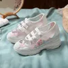 Größe 34-41 Mesh Sommer neue erhöhte Keile High Heel Canvas Schuhe bestickte Blumen Frauen weiße