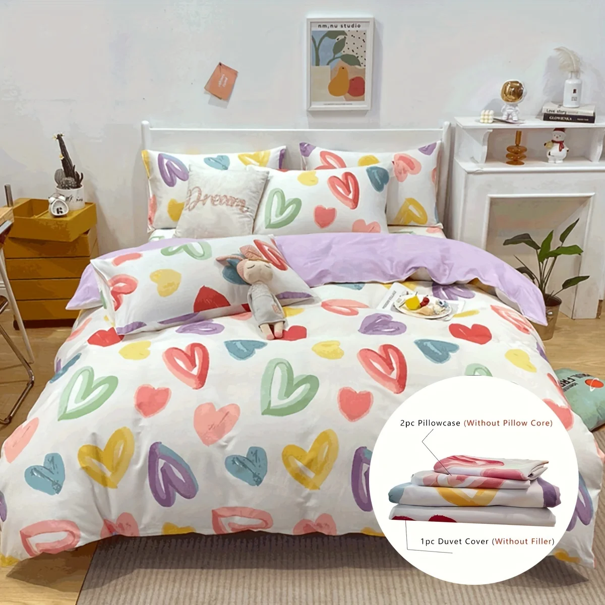 3-teiliges Rainbow Love Quilt-Set, dreiteiliges Set Image